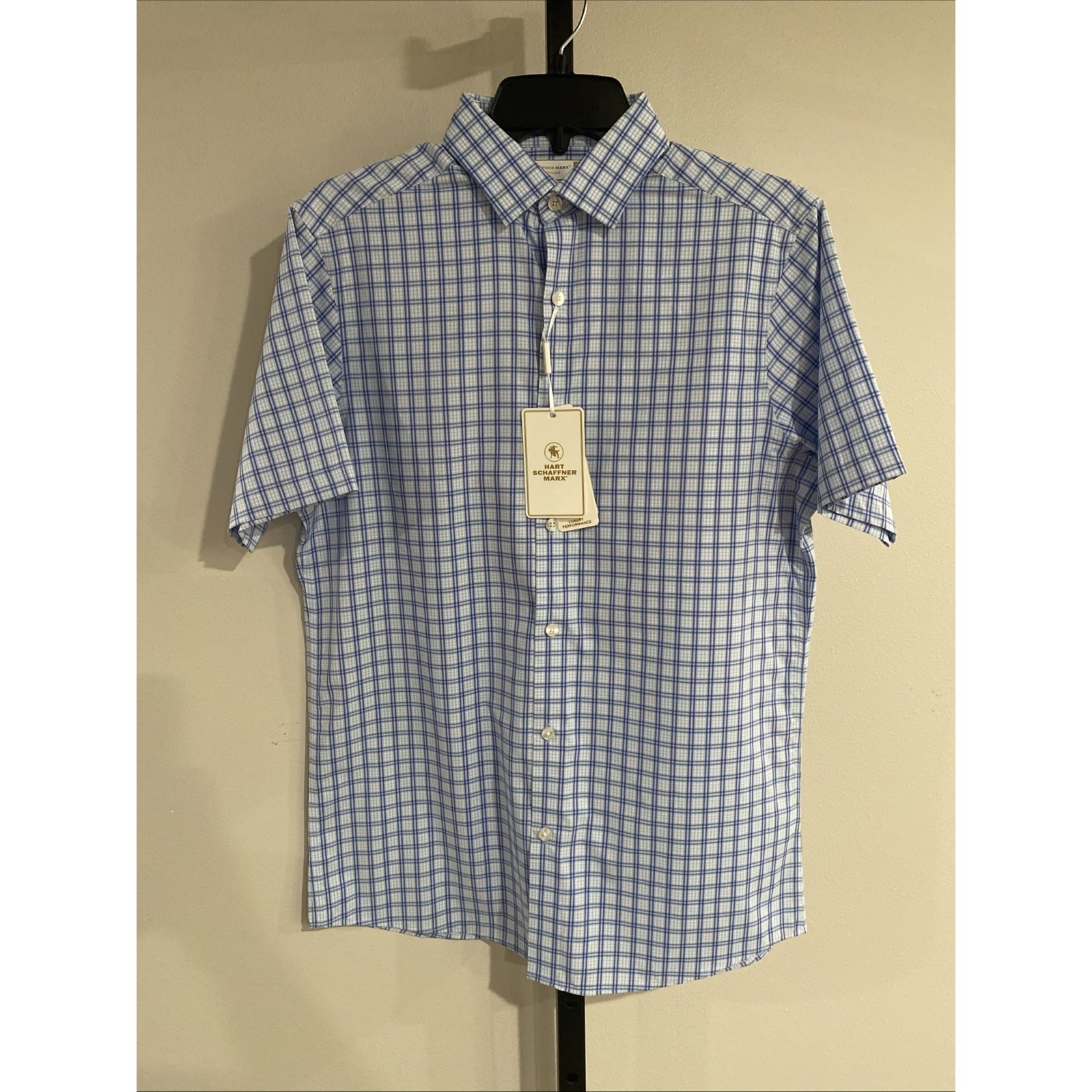 Hart Schaffner Marx Small Short Sleeve Shirt Blue Performance Brand New 89 A5